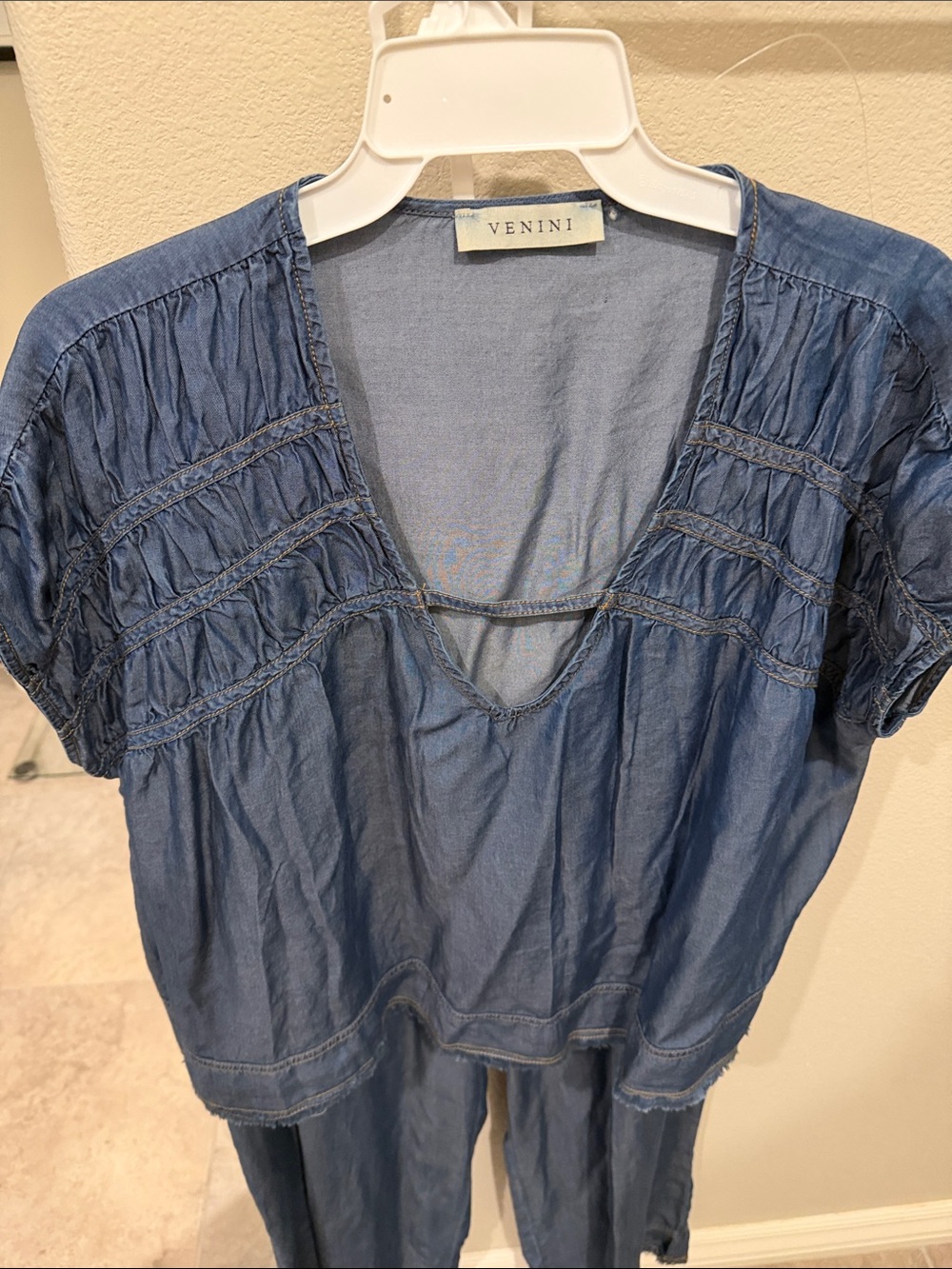 Venini Indigo Washed V-Neck Short Sleeve Tunic + matching pants